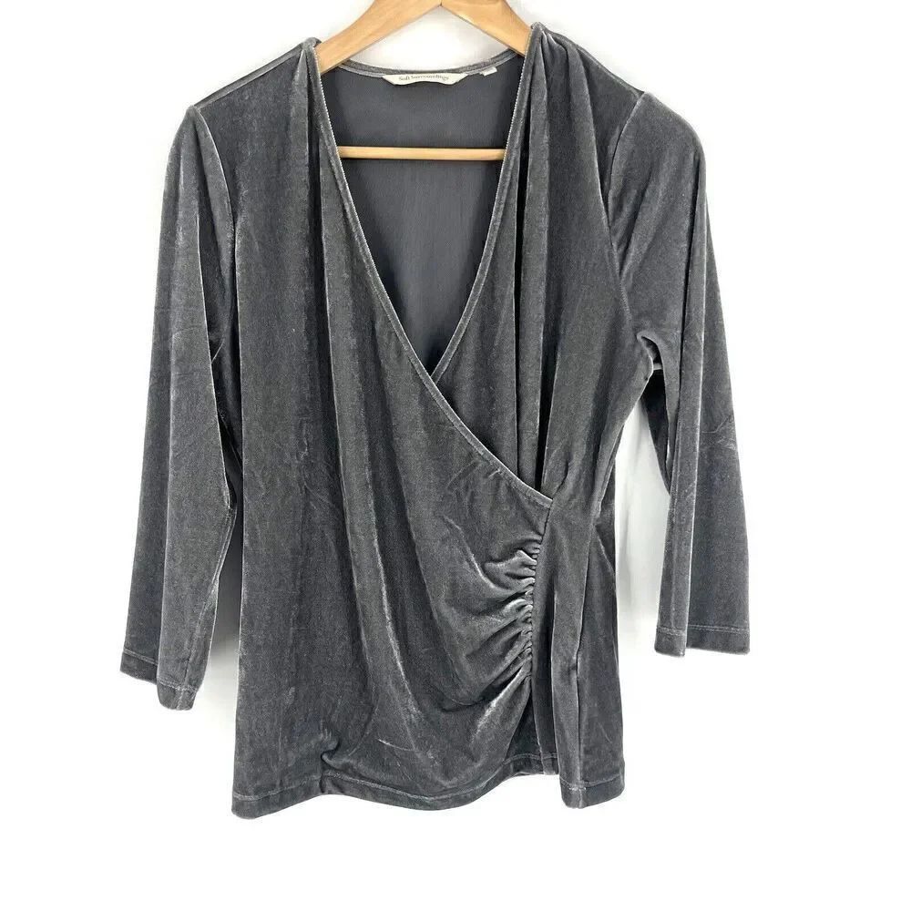 Soft Surroundings Top Size Medium Gray Velvet Alyssa Stretch Knit Top Shoreline